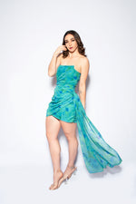 Load image into Gallery viewer, Turquoise Side Drape Dress
