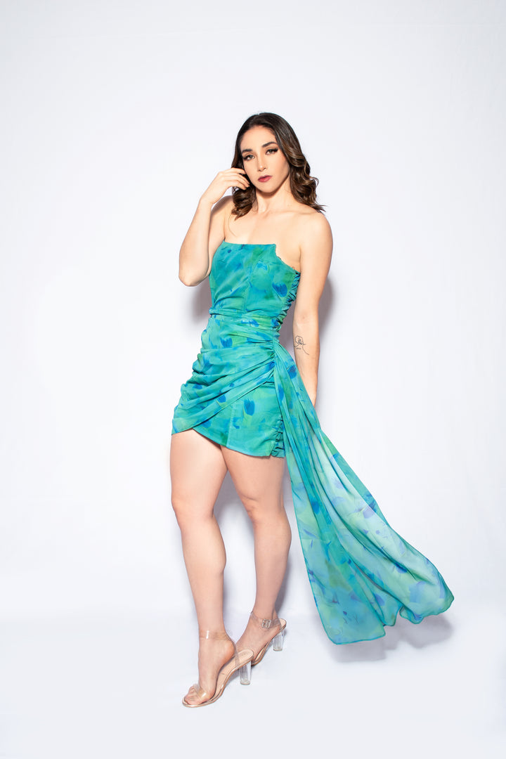 Turquoise Side Drape Dress